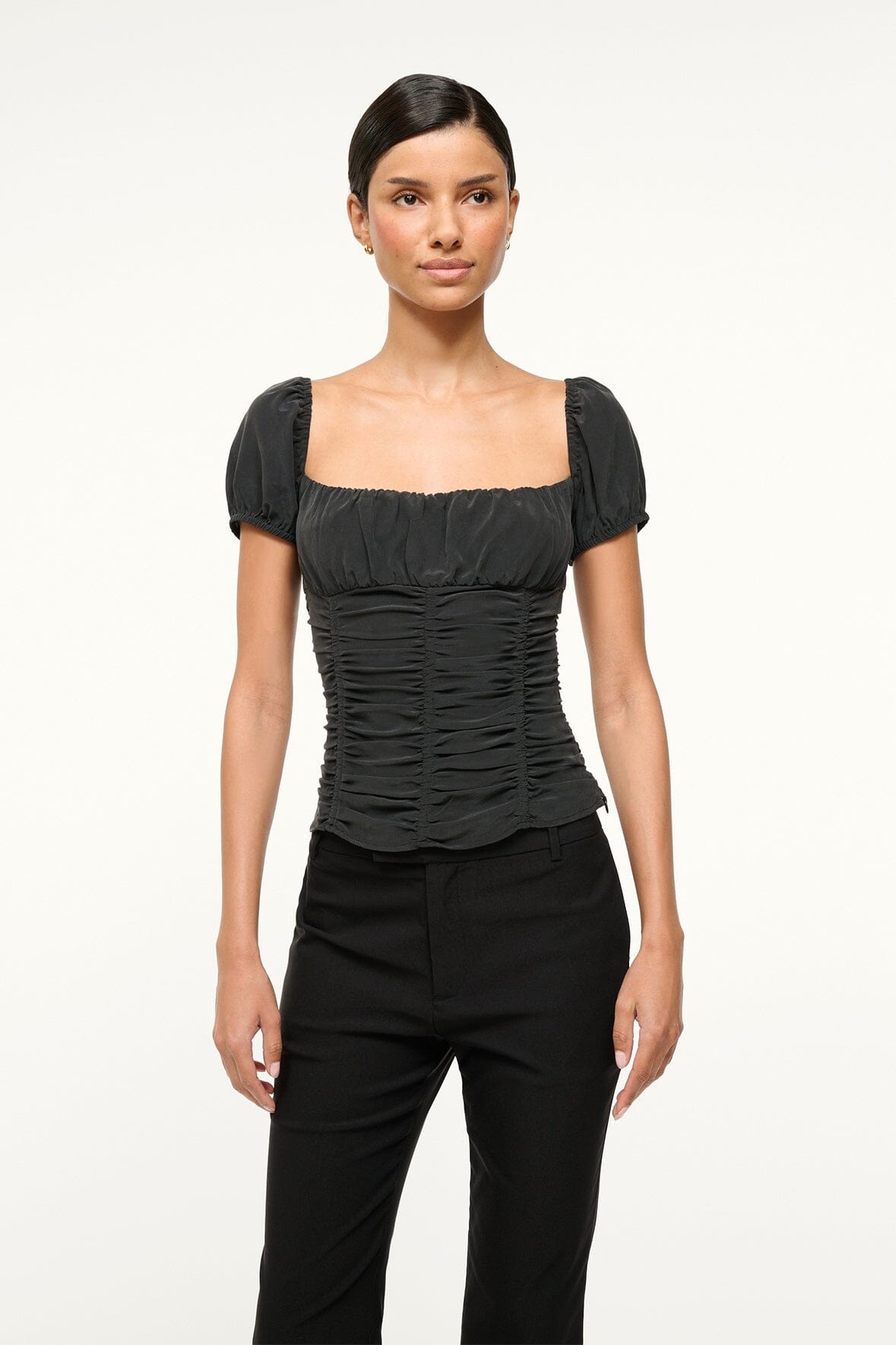 STAUD ELBA SILK TOP BLACK - 2
