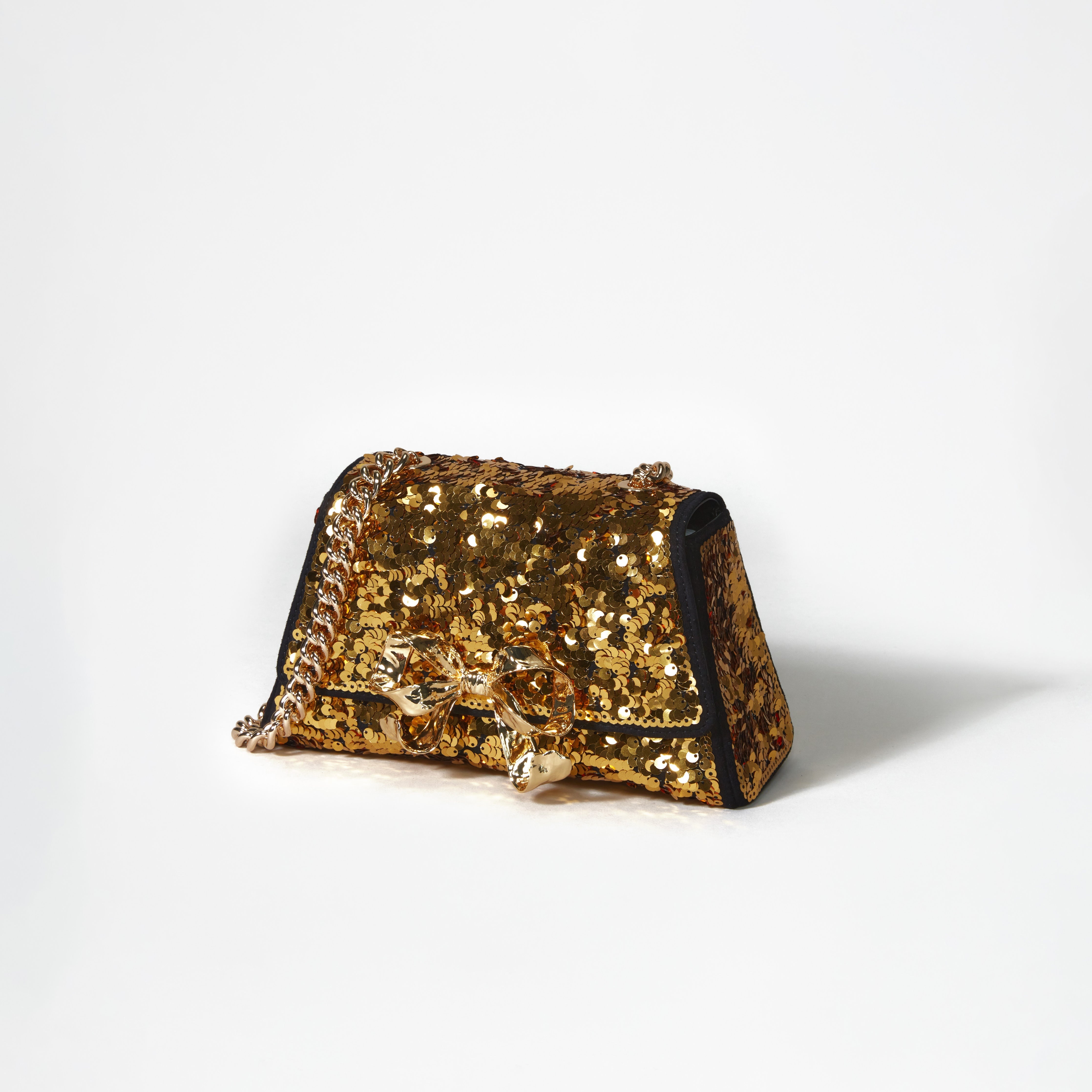 Gold Sequin Bow Mini Shoulder Bag - 2