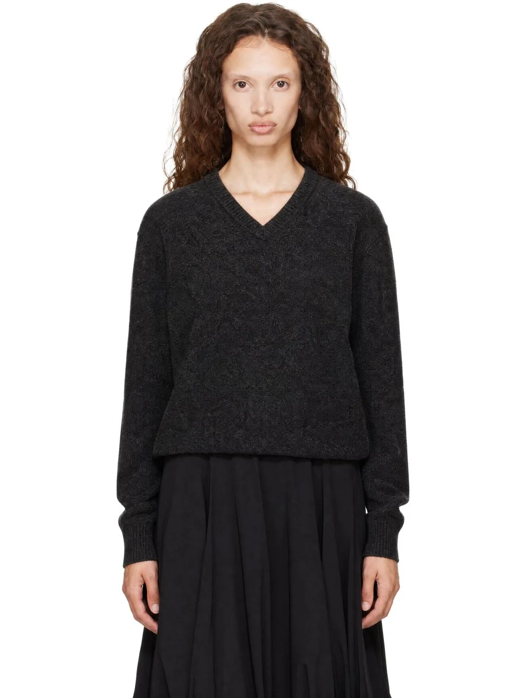 Gray V-Neck Sweater - 1