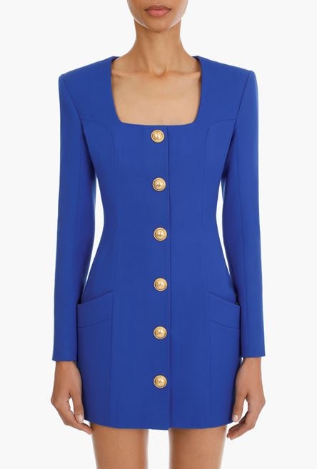 Short “gitane” blue wool dress with gold-tone buttons - 4