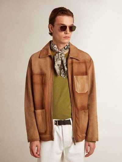 Golden Goose Sand-colored leather jacket with patches and zip fastening outlook
