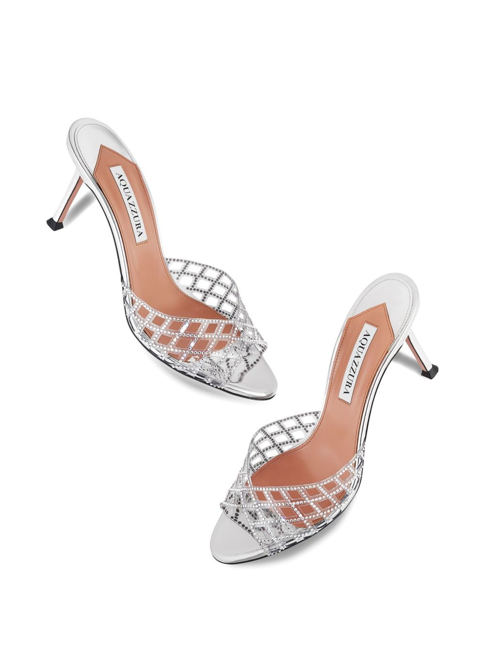 75mm crystal-embellished lattice mules - 4