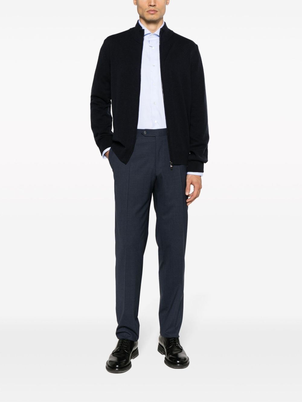 funnel-neck virgin wool blend cardigan - 2