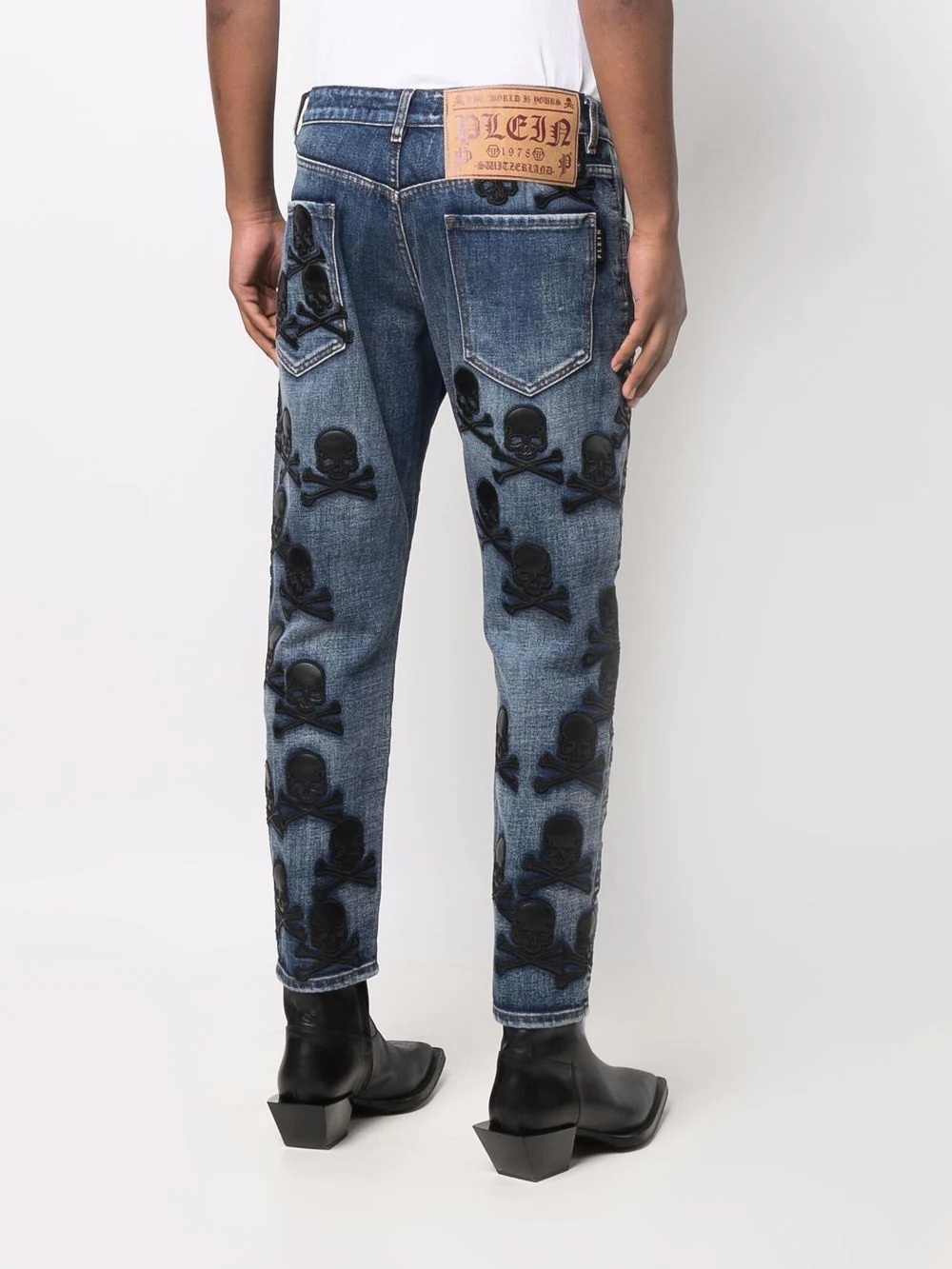 skull-patch tapered jeans - 4