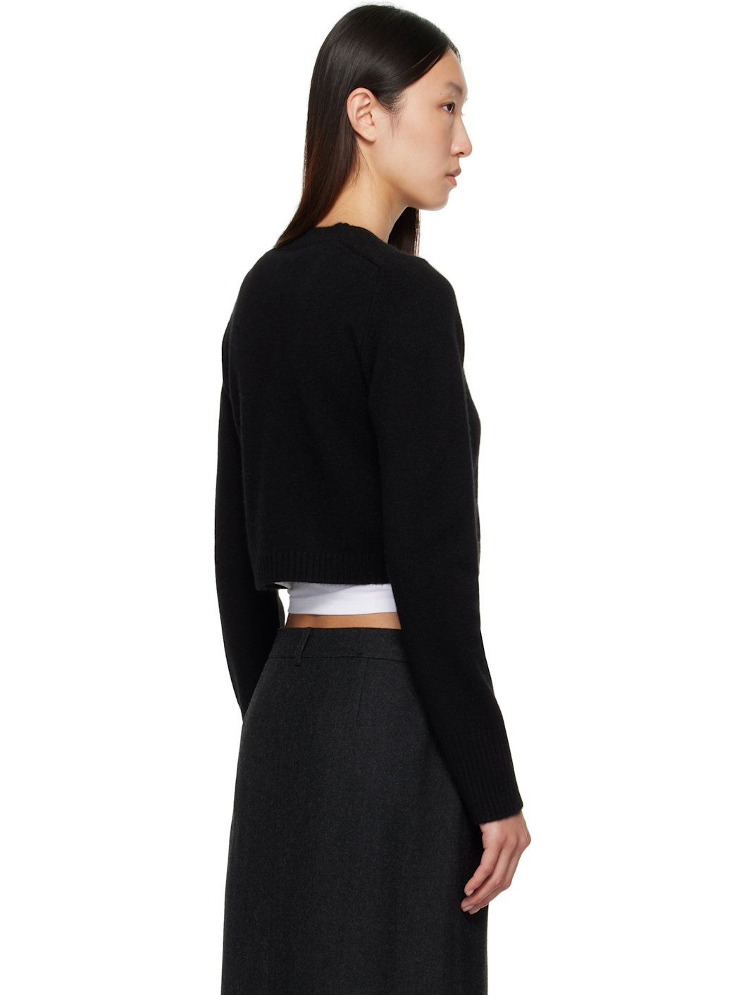 Black Zephir Cashmere Cropped Cardigan - 3