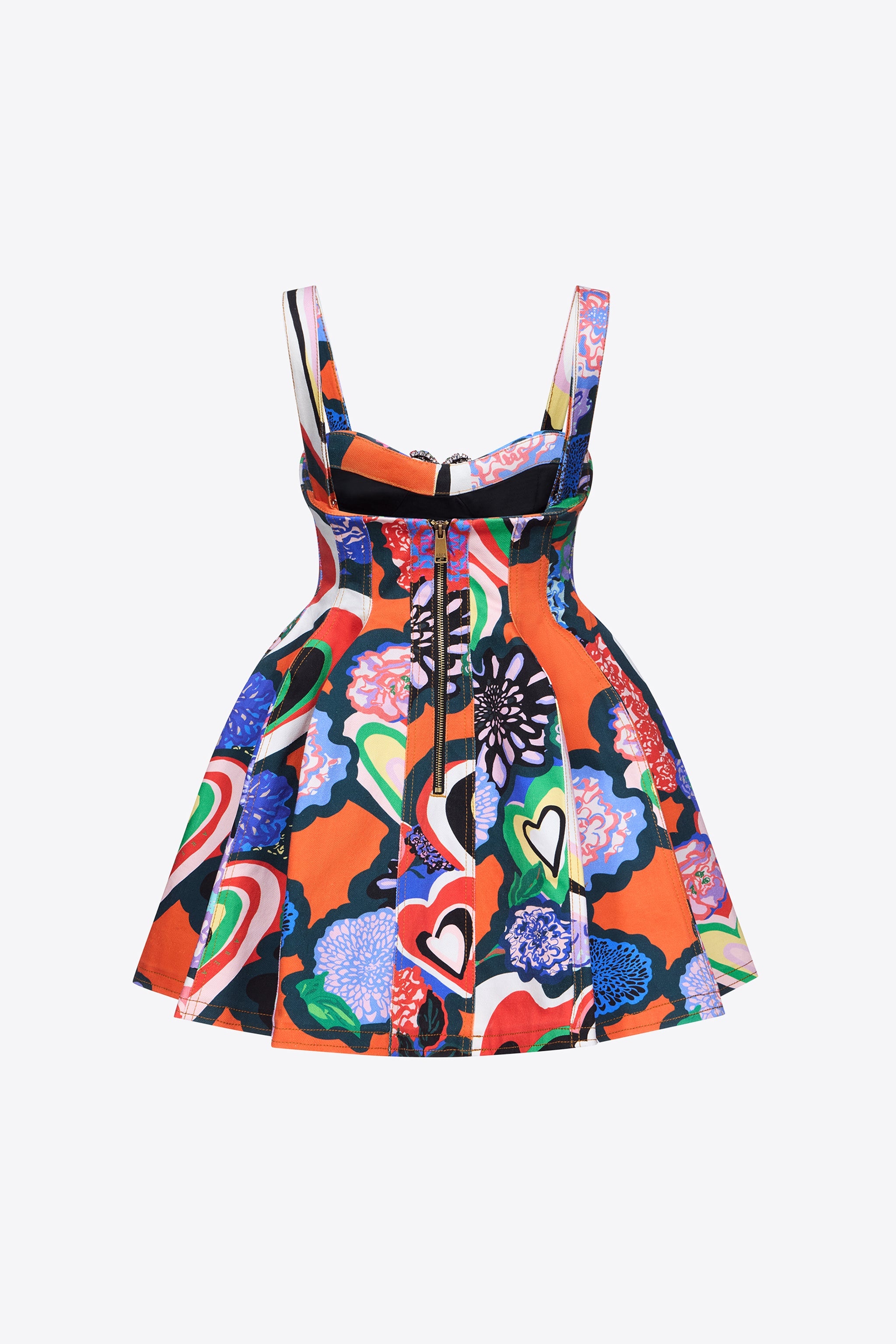 HEART PRINTED GODET MINI DRESS - 2