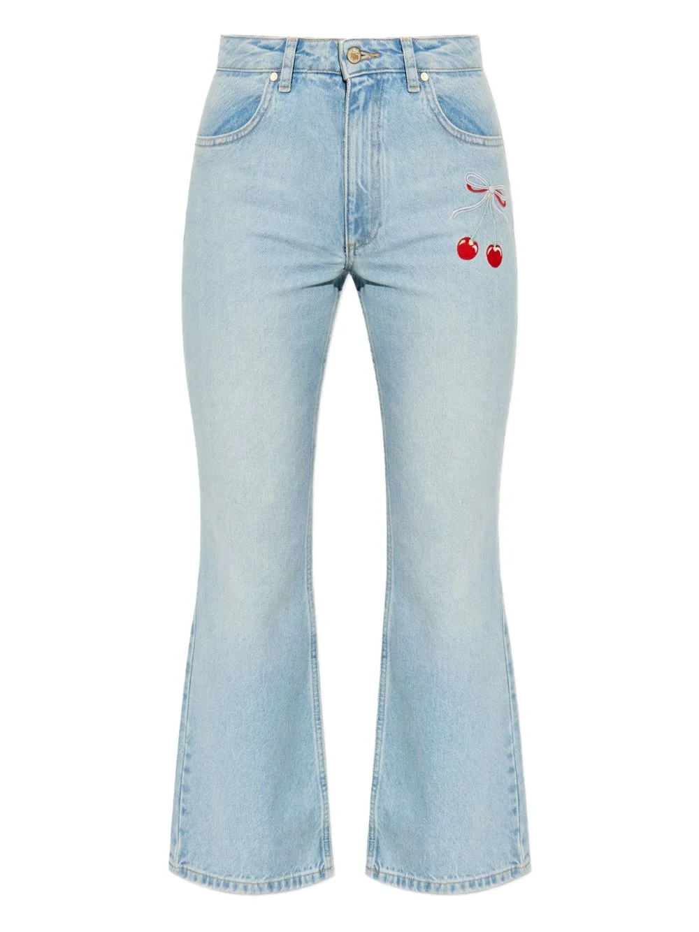 cherry-embroidery jeans - 1