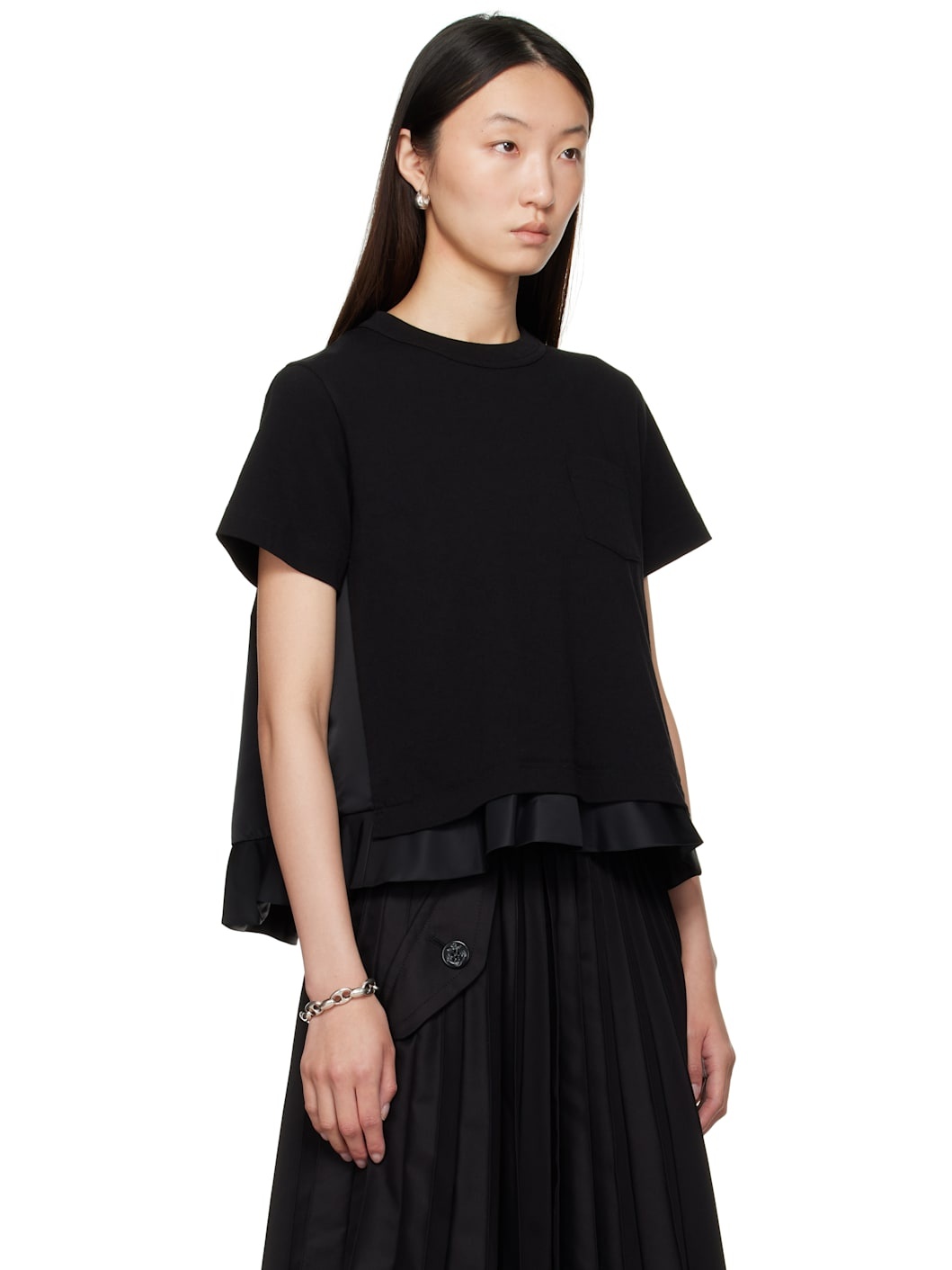 Black Nylon Twill & Cotton Jersey T-shirt - 2