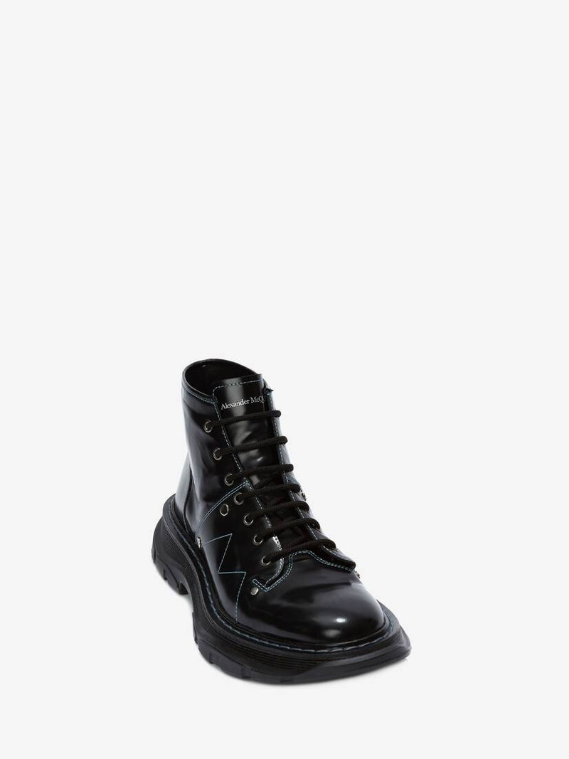 Alexander McQueen Tread Lace Up Boot in Black/blue outlook