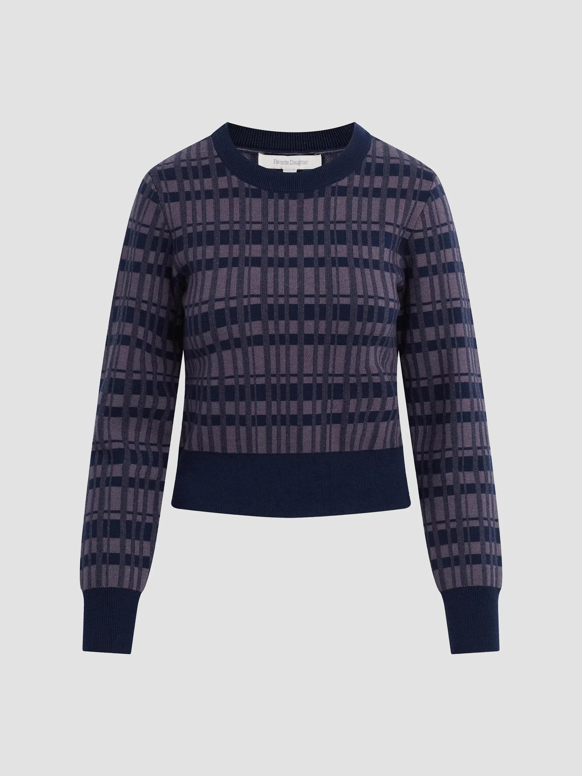 Women's Henry Plaid Knit Crewneck Sweater - Navy Plaid - 1