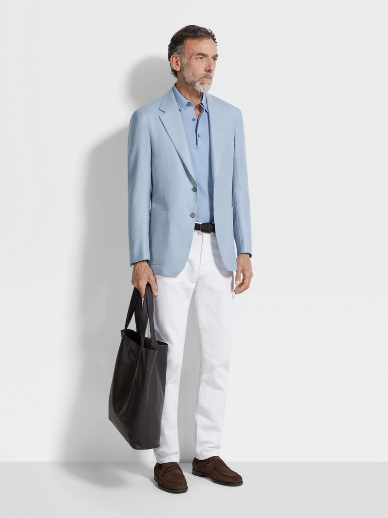 ZEGNA LIGHT BLUE SILK CASHMERE AND LINEN JACKET outlook