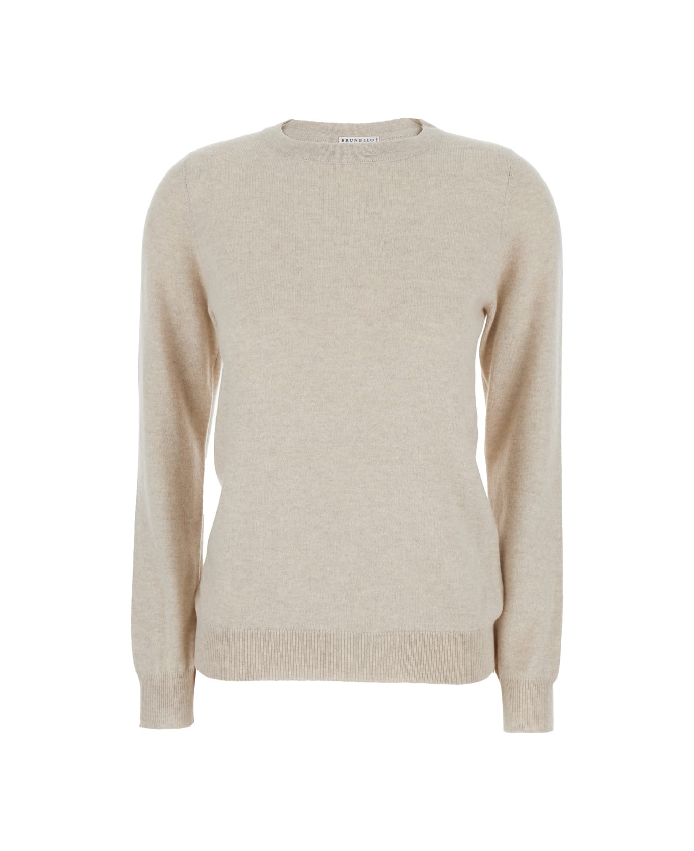 Beige Sweater With Round Neck In Cashmere Woman - 1
