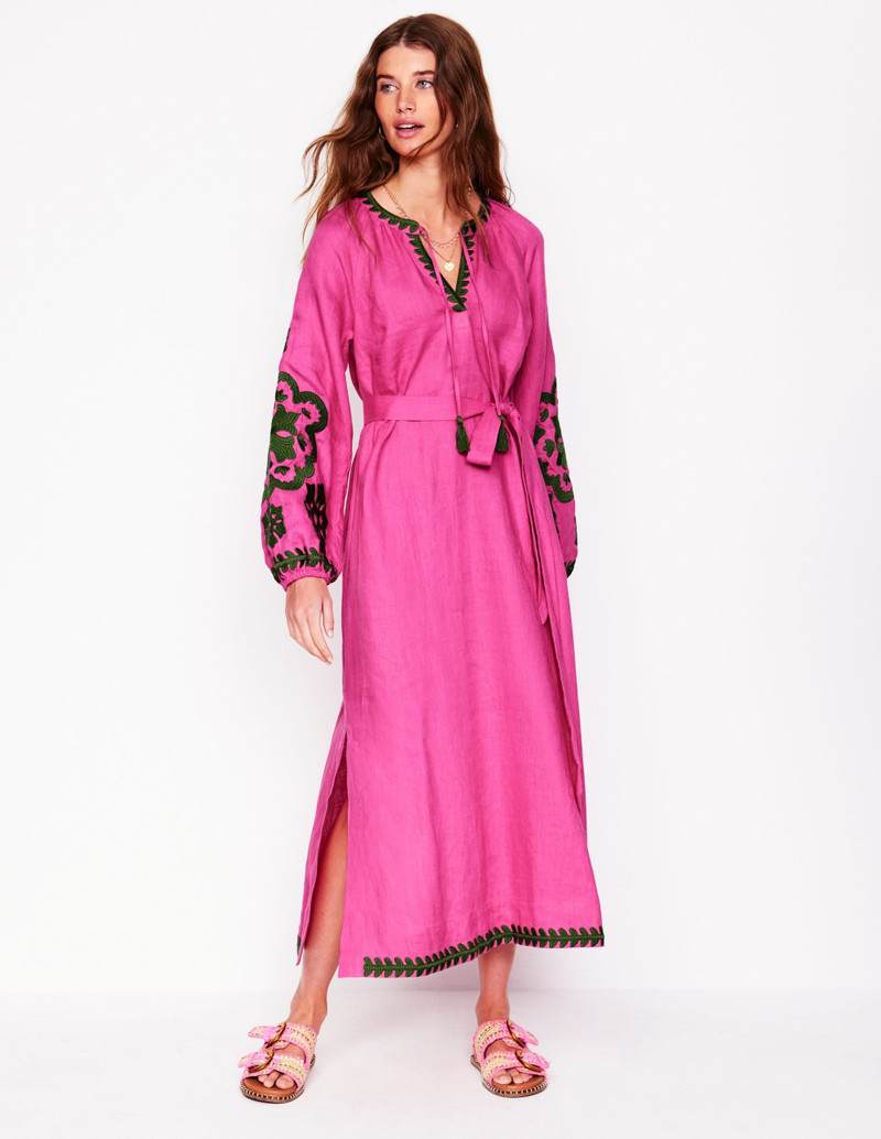 Embroidered Linen Tassel Dress-Sorbet Pink 6