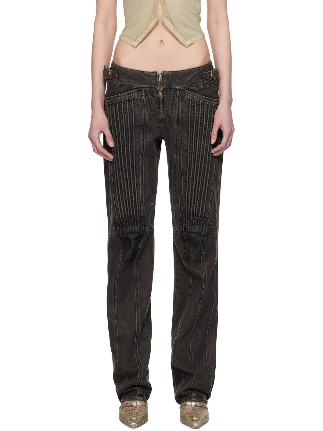Black Corded Straight Jeans - 1
