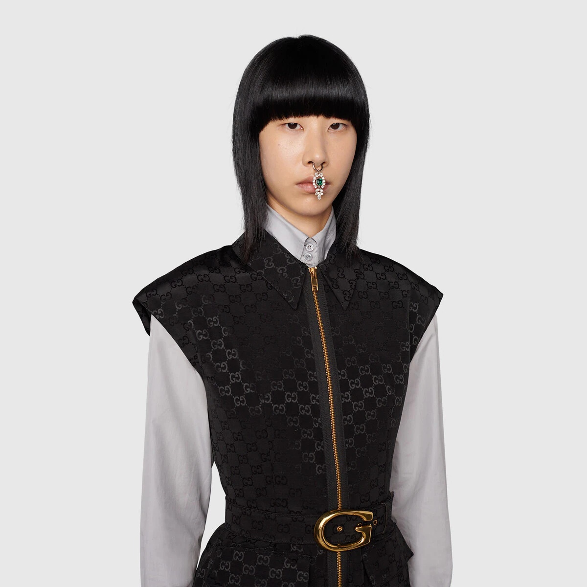 Faille jumpsuit with G buckle belt - 6