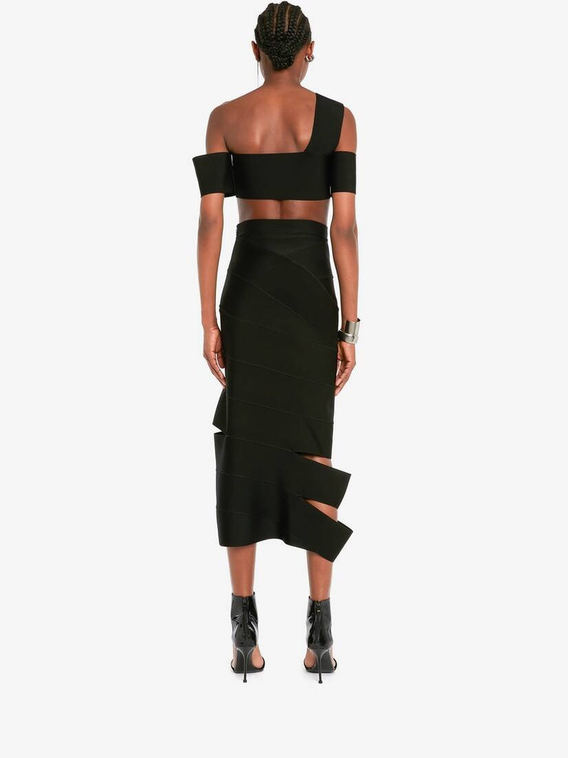 Women's One-shoulder Bandage Knit Top in Black 4