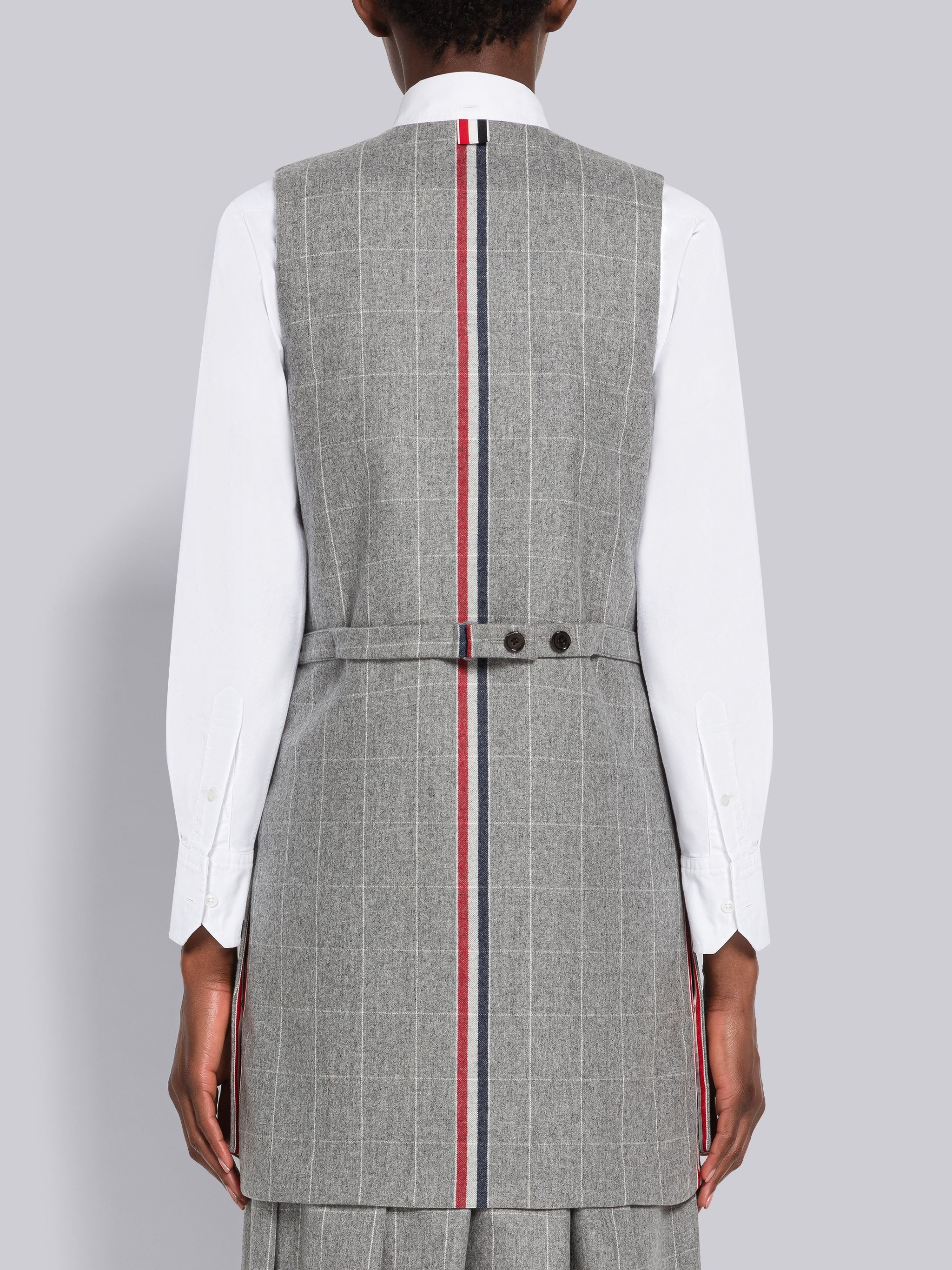 Windowpane Flannel Side Split Vest Dress - 3