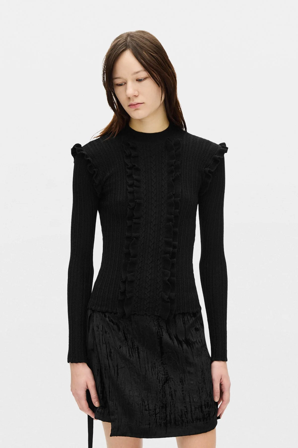 Mirina Fitted Sweater With Ruffled Plastron - 1