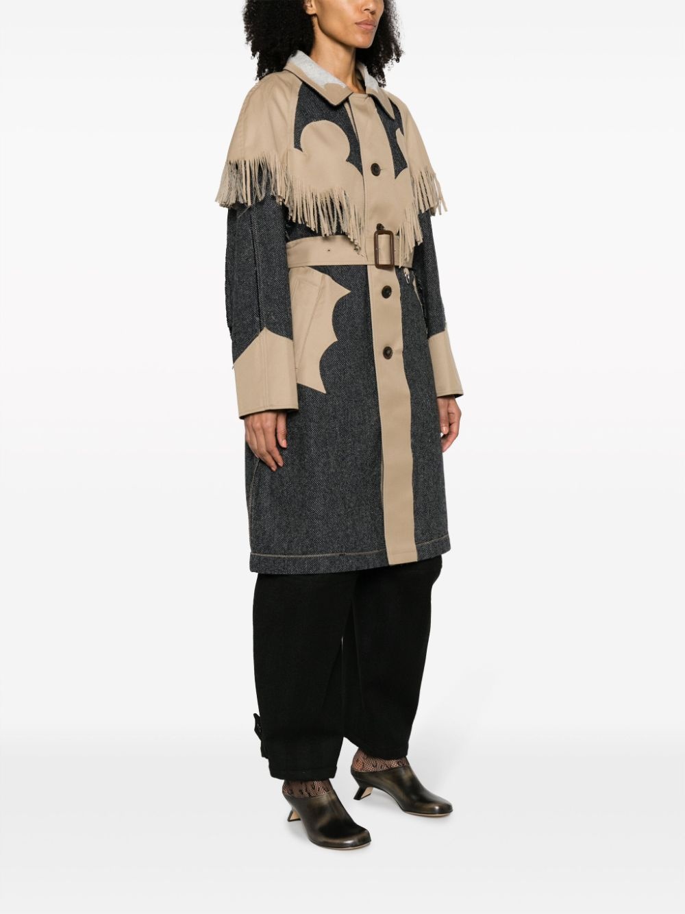 fringed panelled single-breasted coat - 3