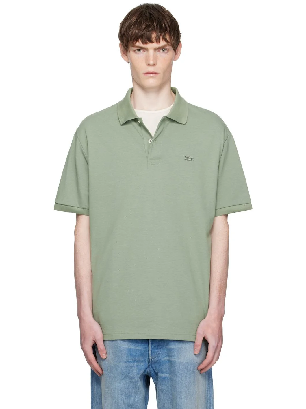 Green Loose Fit Heavy Piqué Polo - 1