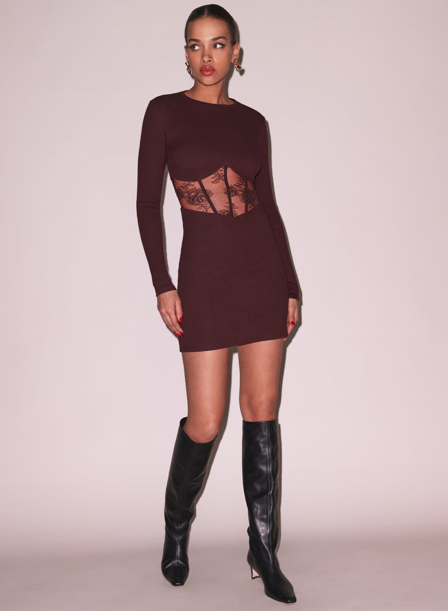 Rib and Bouquet Lace Boned Dress - 3