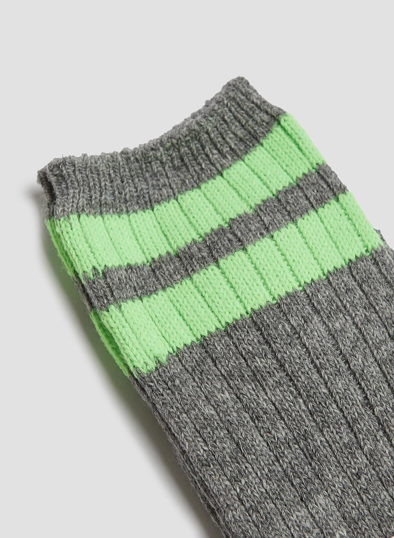 Nigel Cabourn Anonymous Ism Wool Cashmere Neon Stripes Crew Sock in Mid Grey outlook