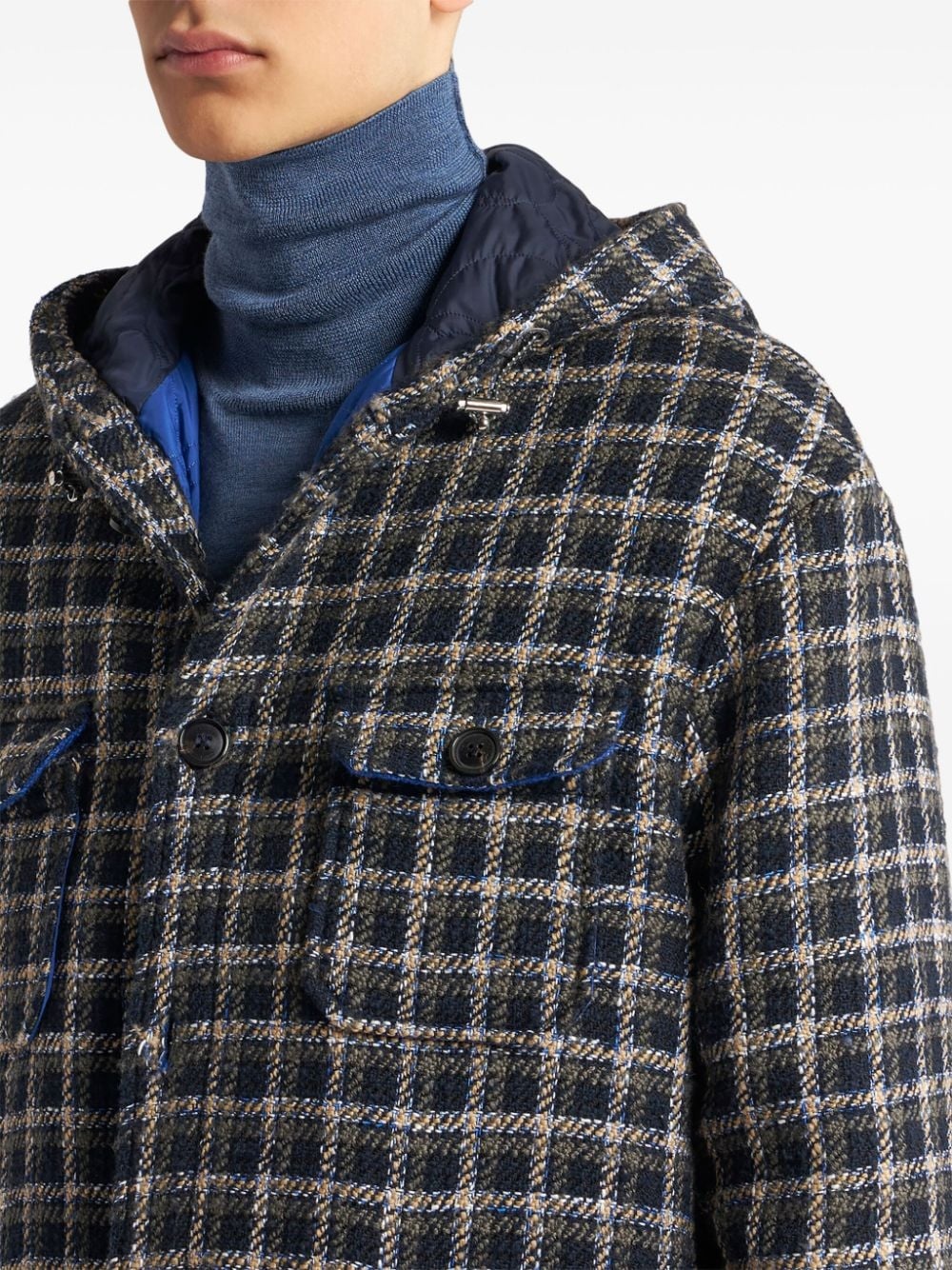 tartan-check hooded shirt jacket - 4