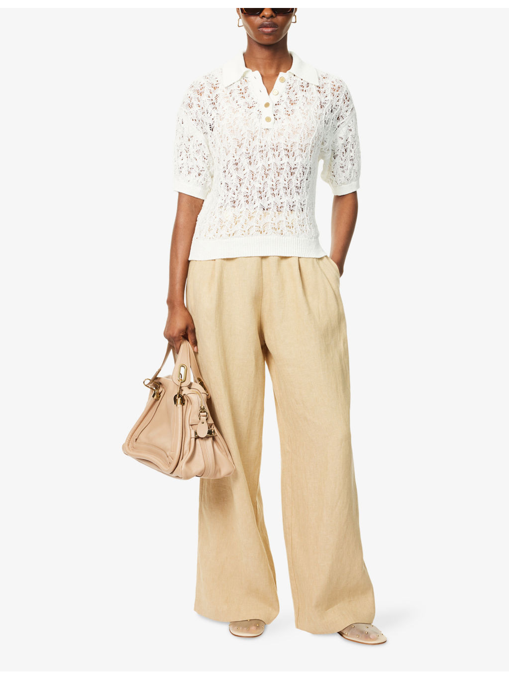Qarar Crochet Linen Polo Shirt - 2