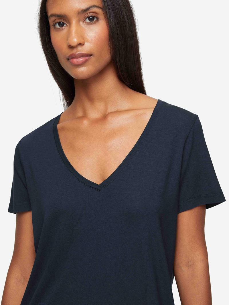 Women's V-Neck T-Shirt Lara Micro Modal Stretch Navy - 5