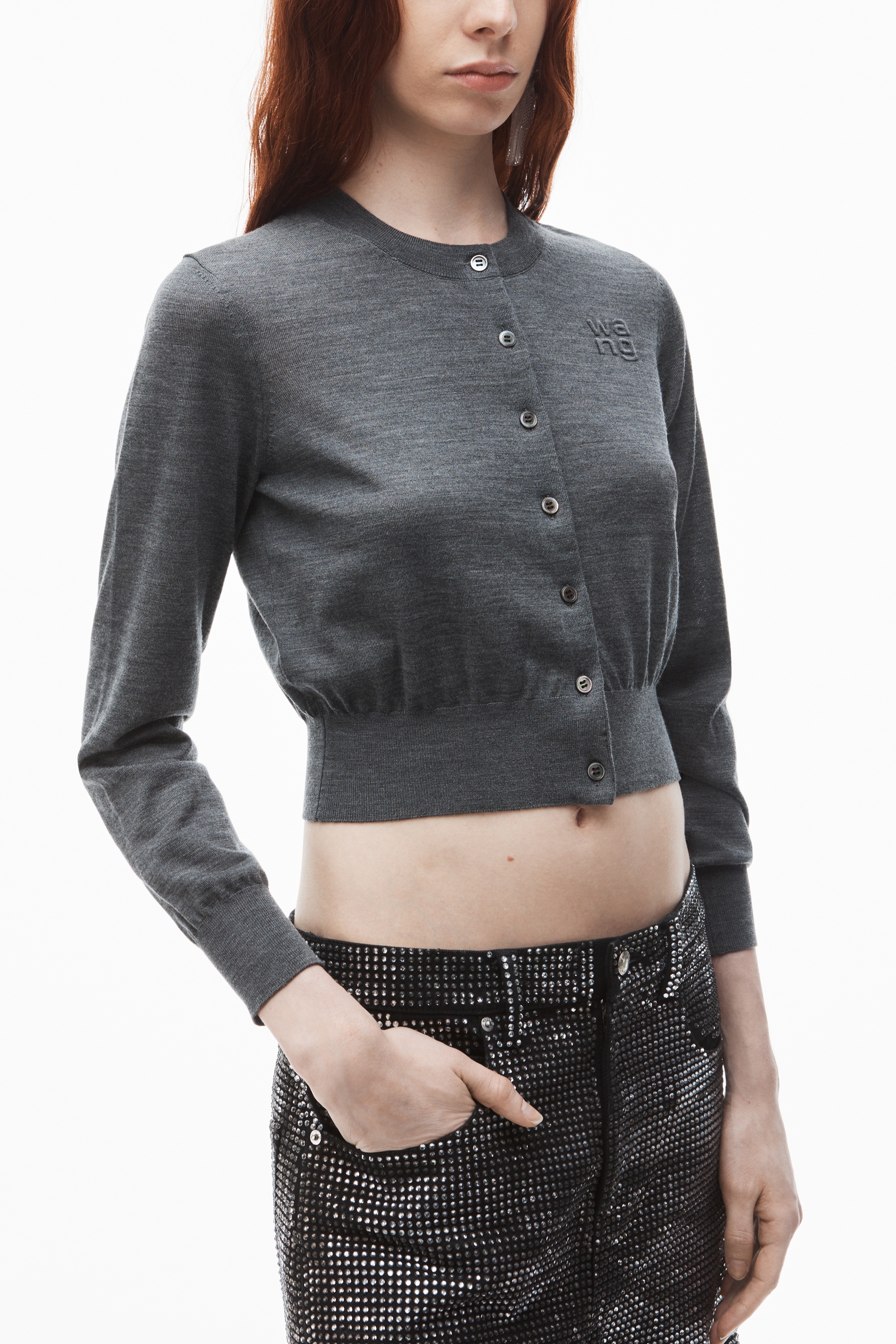 logo cropped cardigan in superfine merino - 3