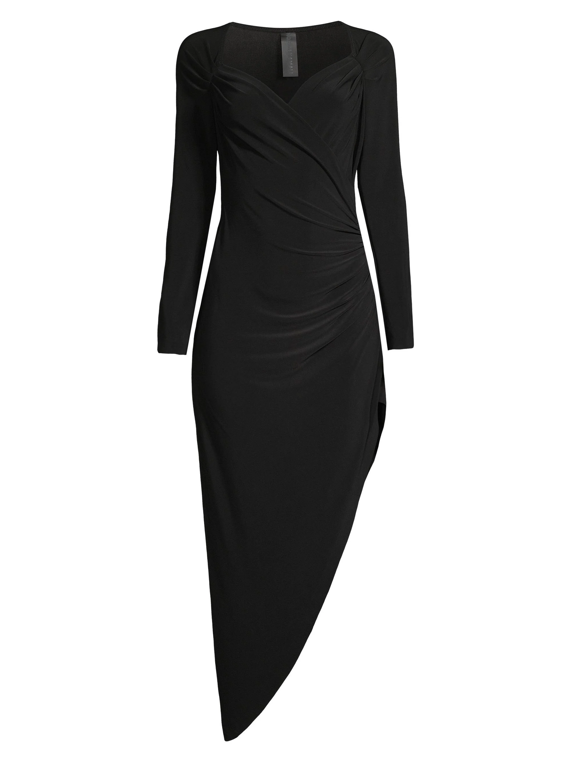 Women's Asymmetric Draped Gathered Dress - Black - 1