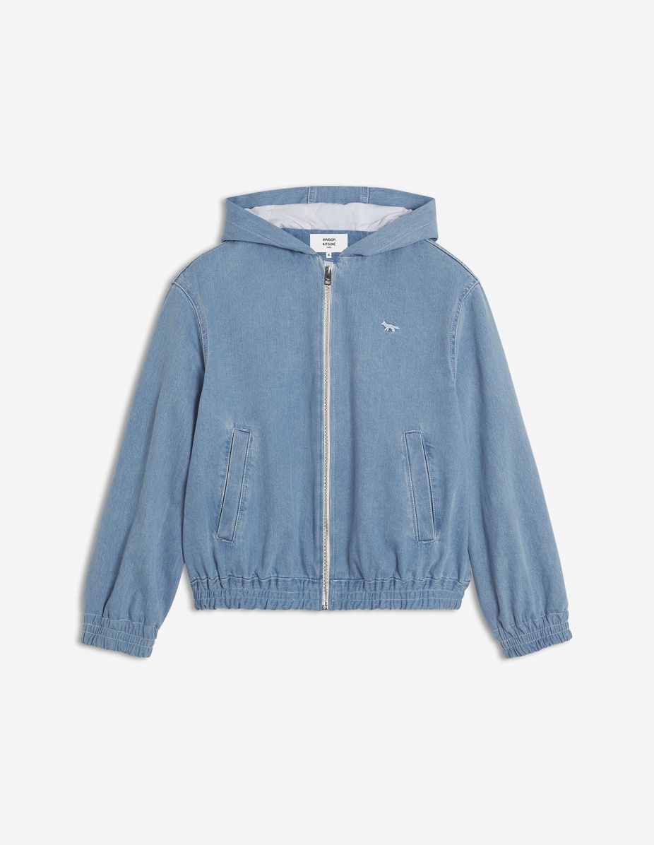 ZIPPED HOODED DENIM BLOUSON - 1