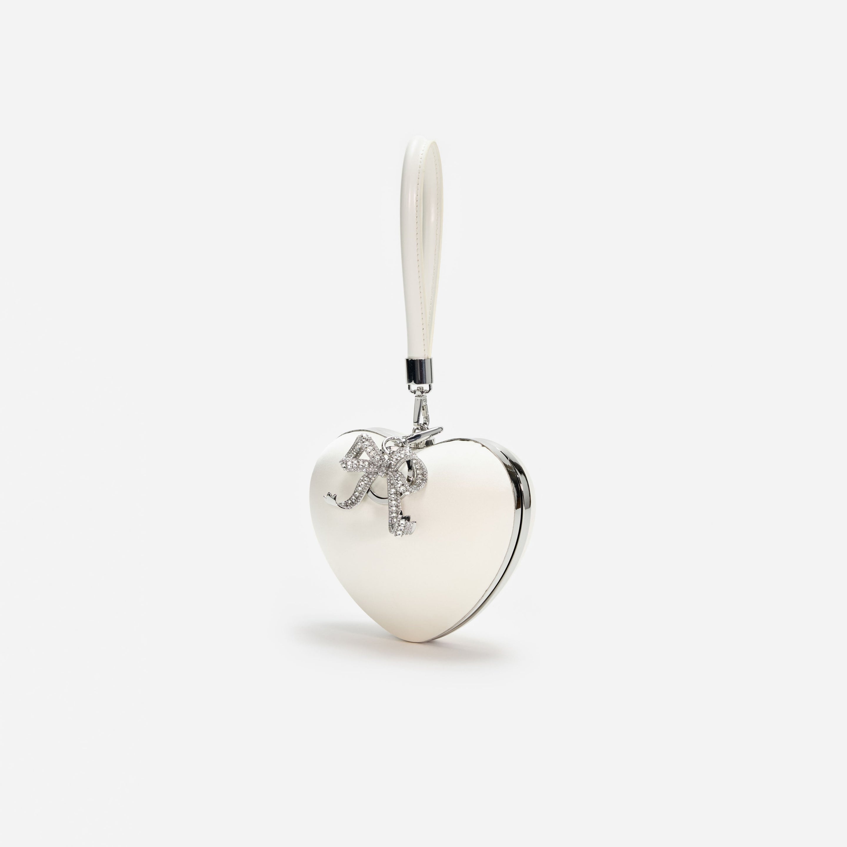 Cream Satin Top Handle Heart Clutch - 2