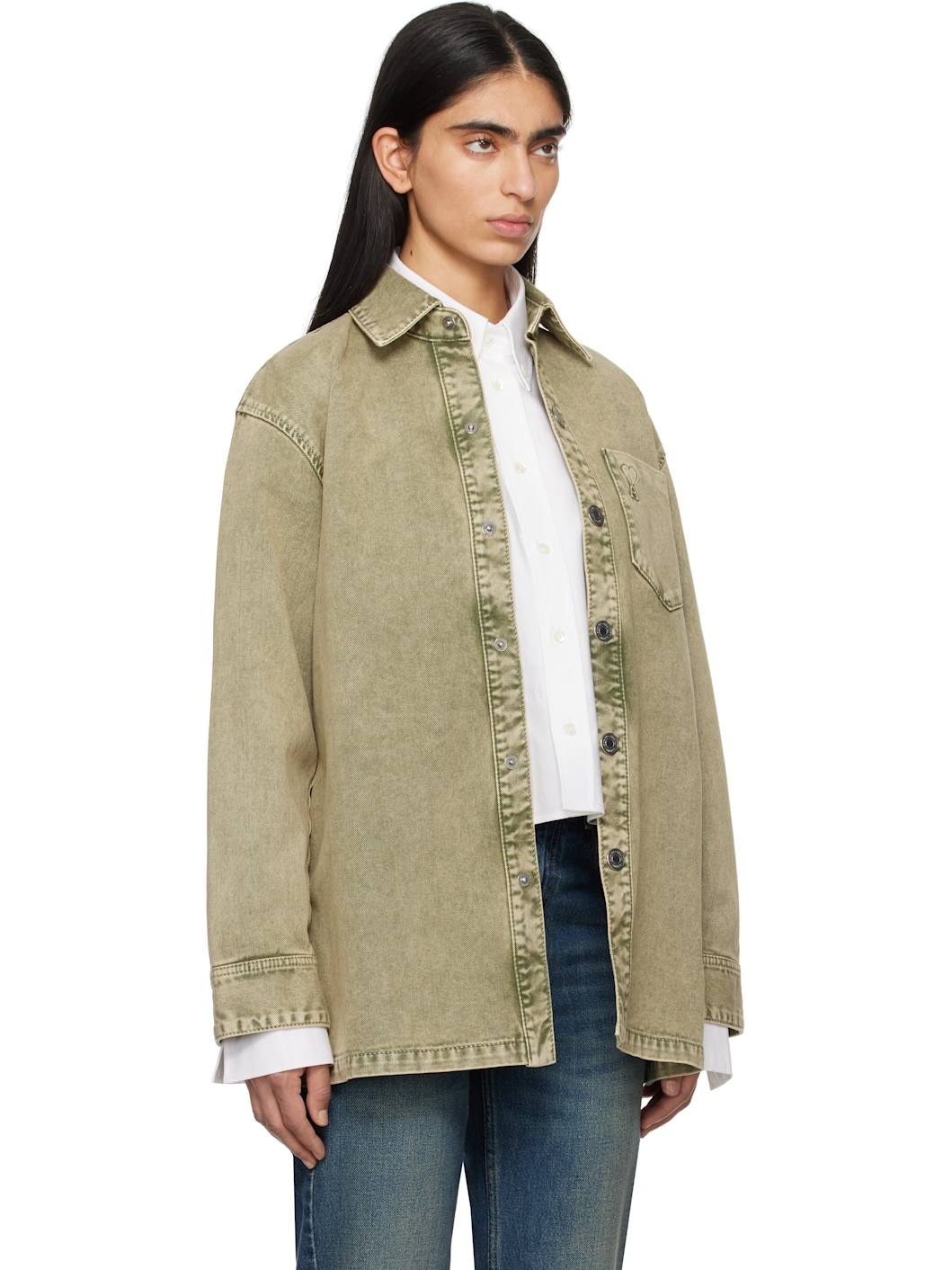 Green Cotton Ami de Coeur Denim Overshirt - 2