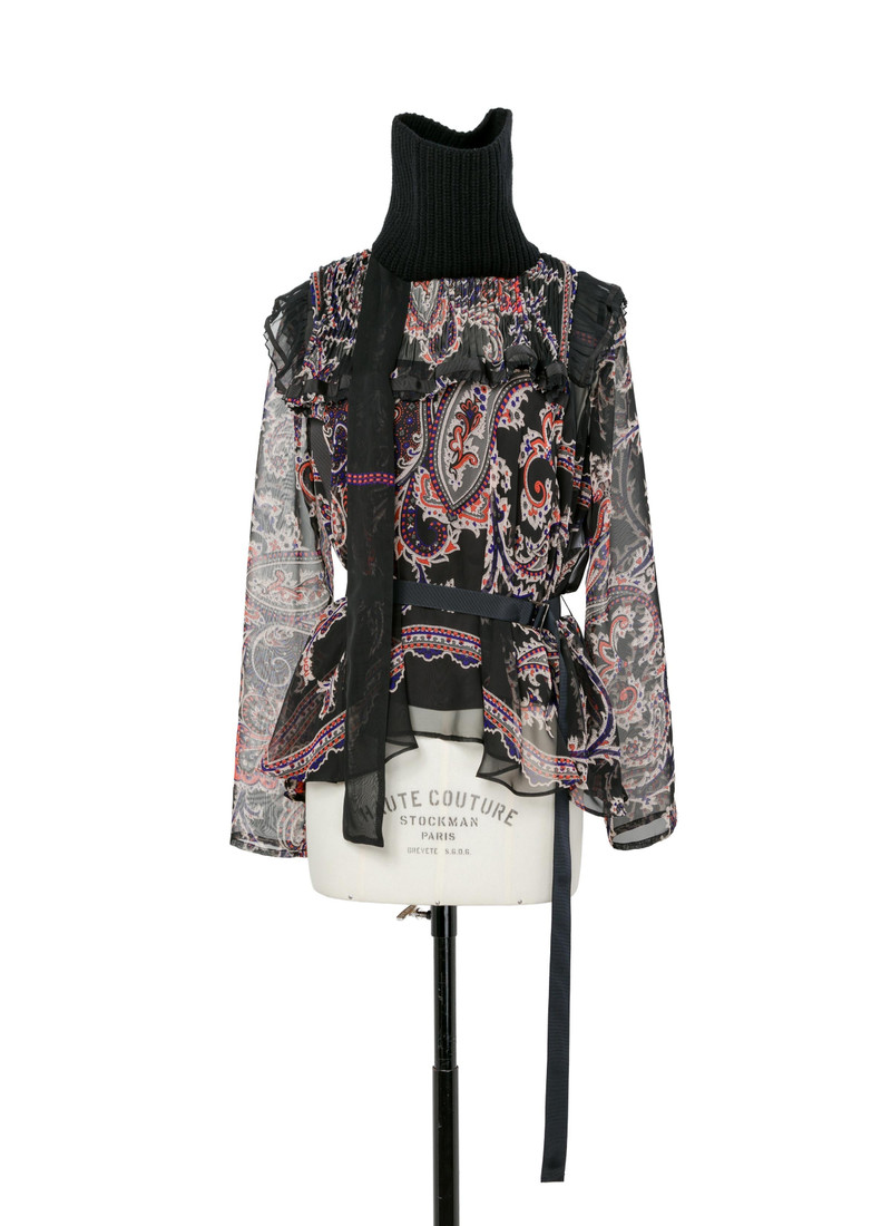 Paisley Print x Wool Knit Pullover 1