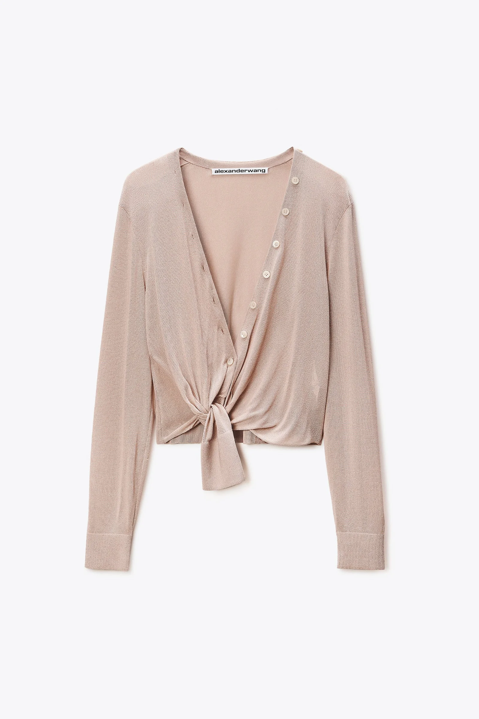 crystal hotfix knotted deep v-neck cardigan - 1