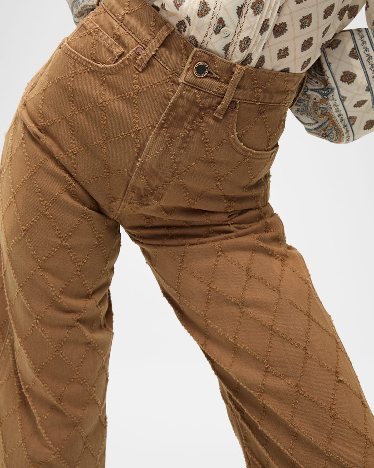 Taylor Perforated Diamond Cropped Wide Jeans - 4