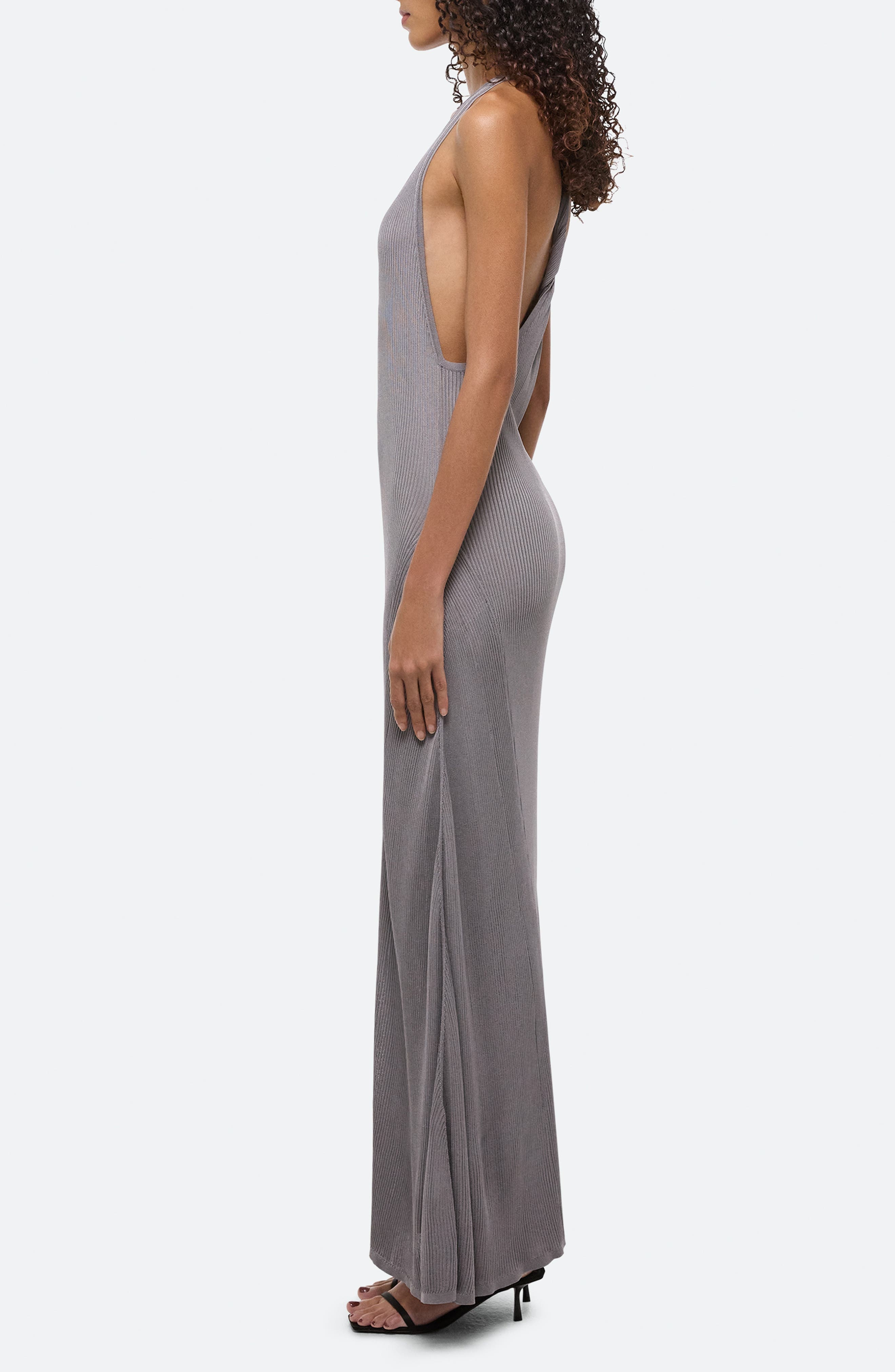 Helmut Lang Rib Twist Back Maxi Dress in Grey Lavender - 3