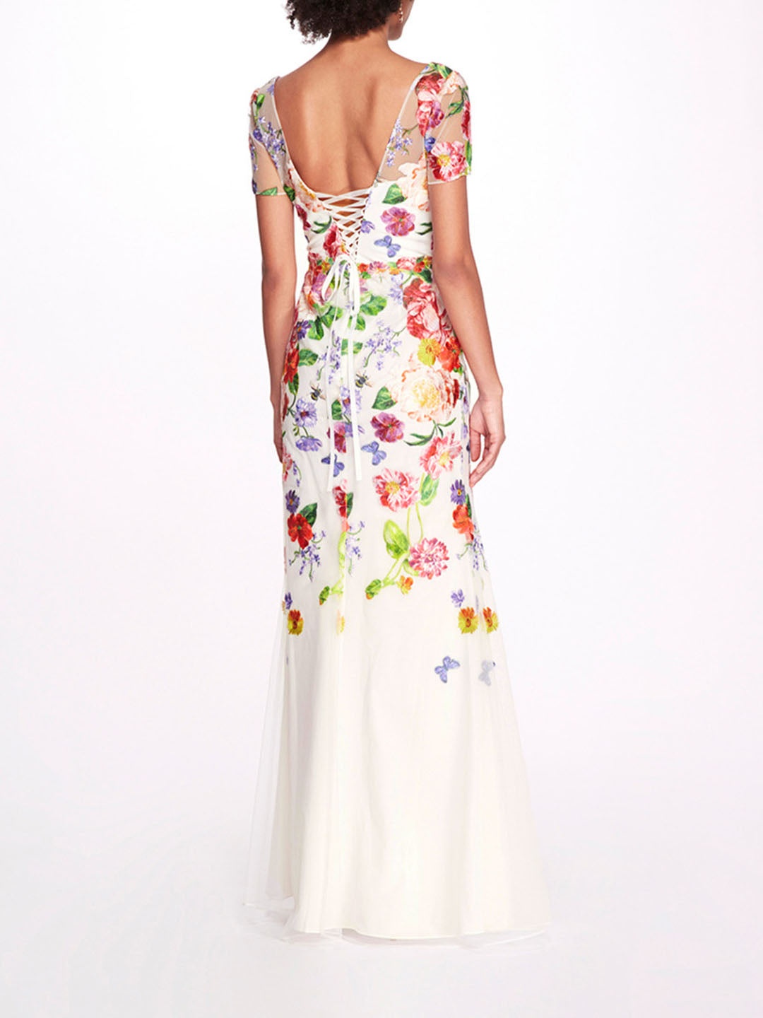 EMBROIDERED FLORAL V-NECK GOWN - 3