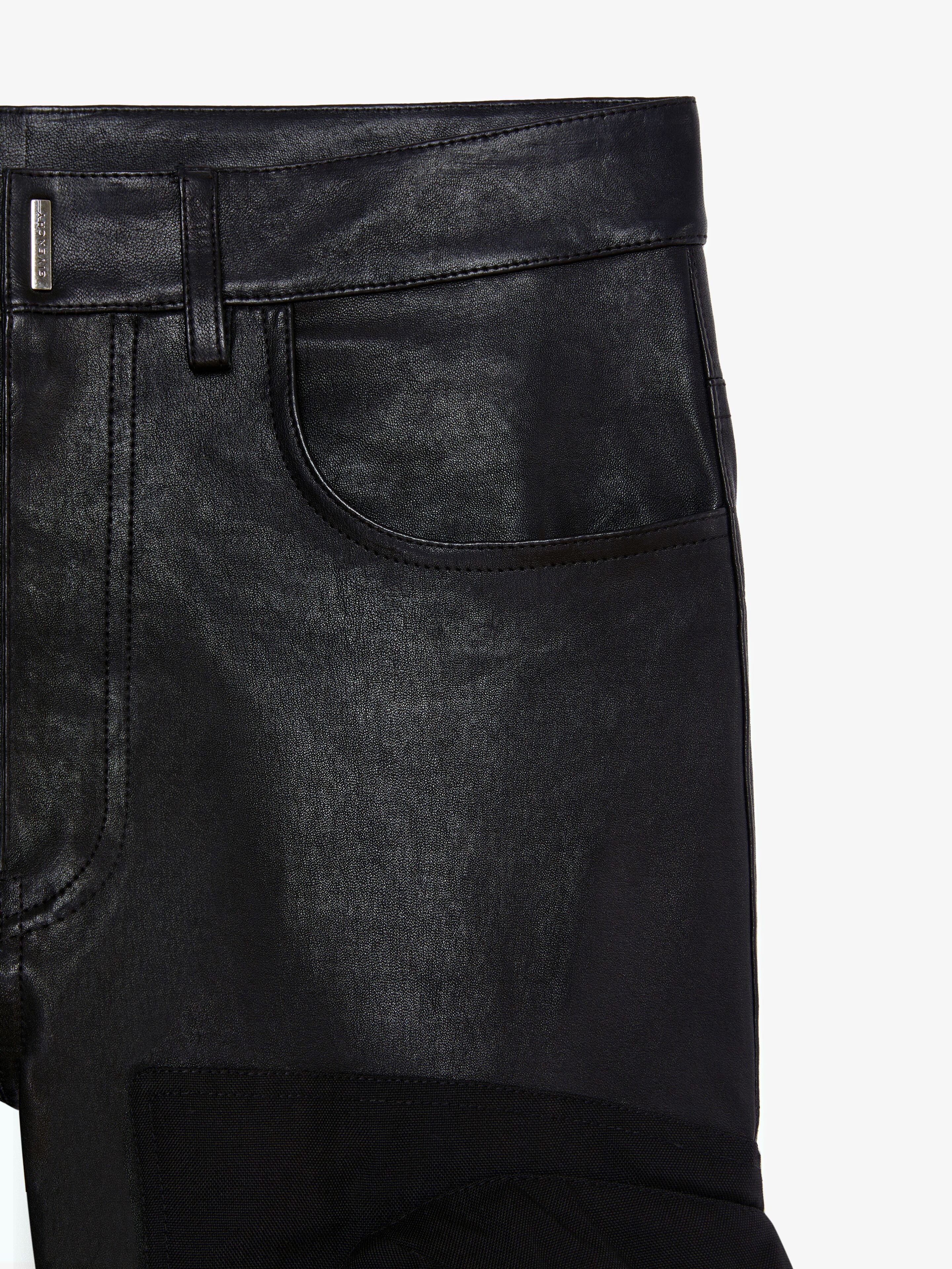 SLIM FIT PANTS IN LEATHER WITH CONTRASTING POCKET - 5