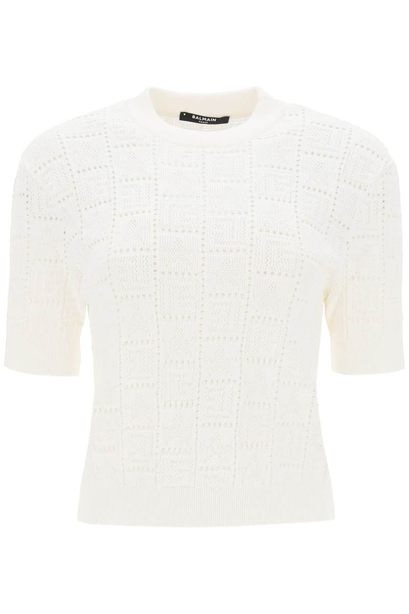 Balmain SHORT-SLEEVED TOP IN MONOGRAM KNIT - 1