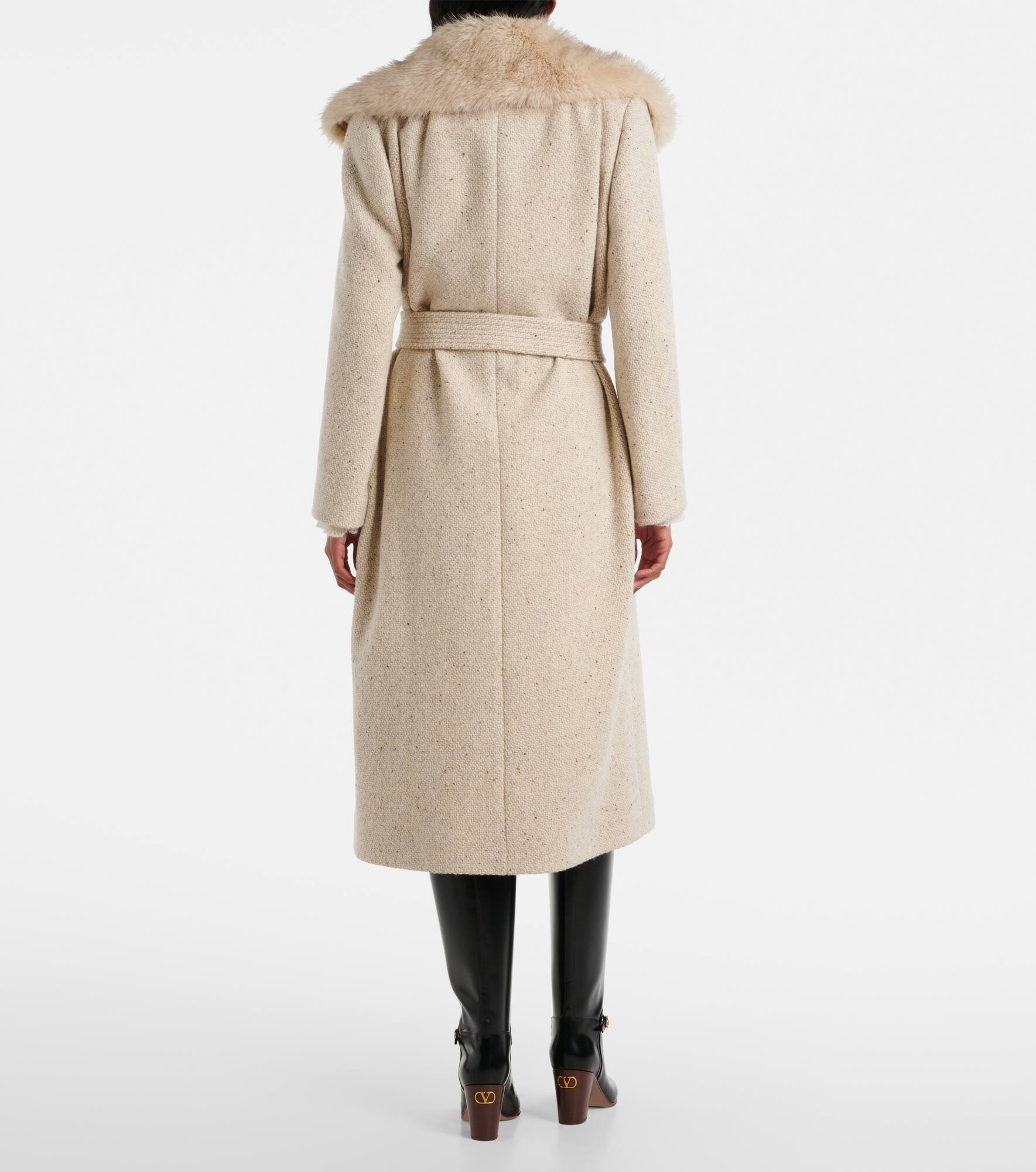 Faux fur-trimmed virgin wool wrap coat - 3
