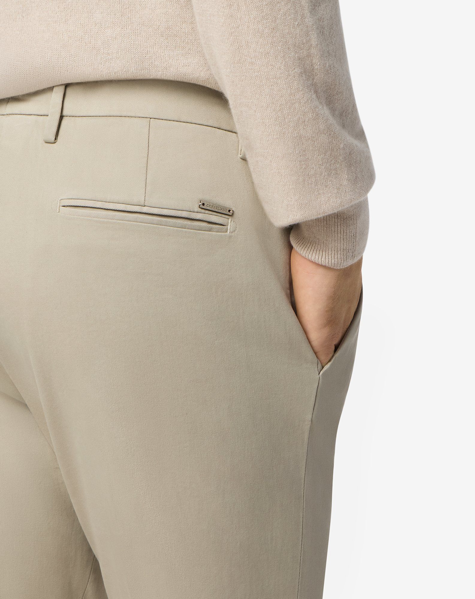 Greige garment-dyed stretch cotton trousers - 5
