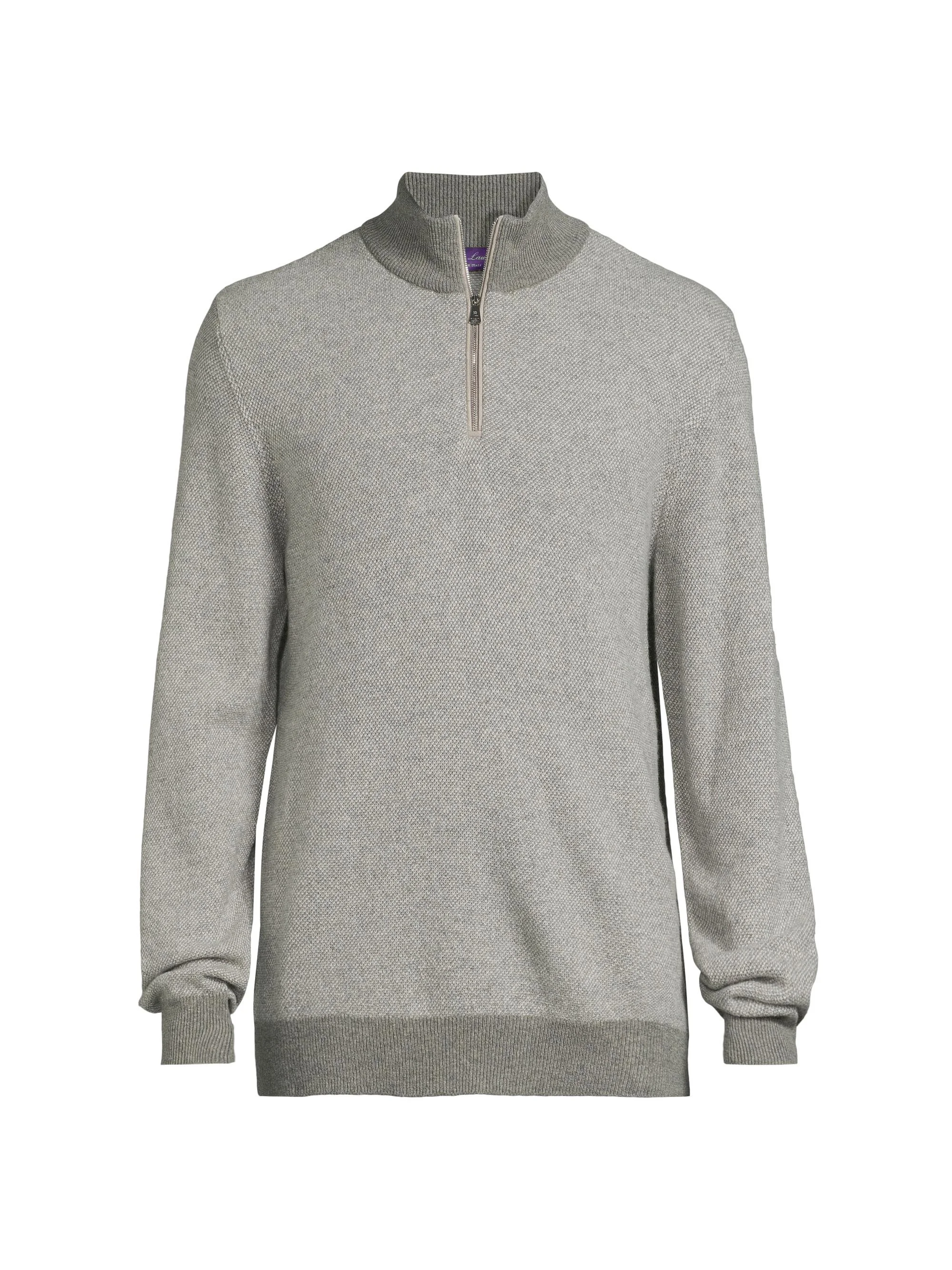 Men's Birdseye Cashmere Quarter-Zip Sweater - Classic Light Grey Heather - 1
