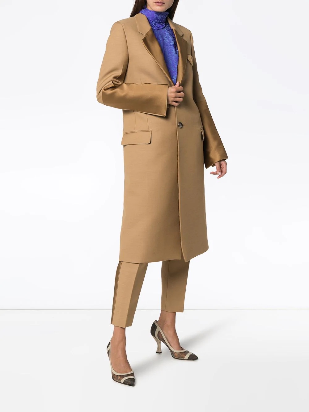 contrast panel single-breasted coat - 3