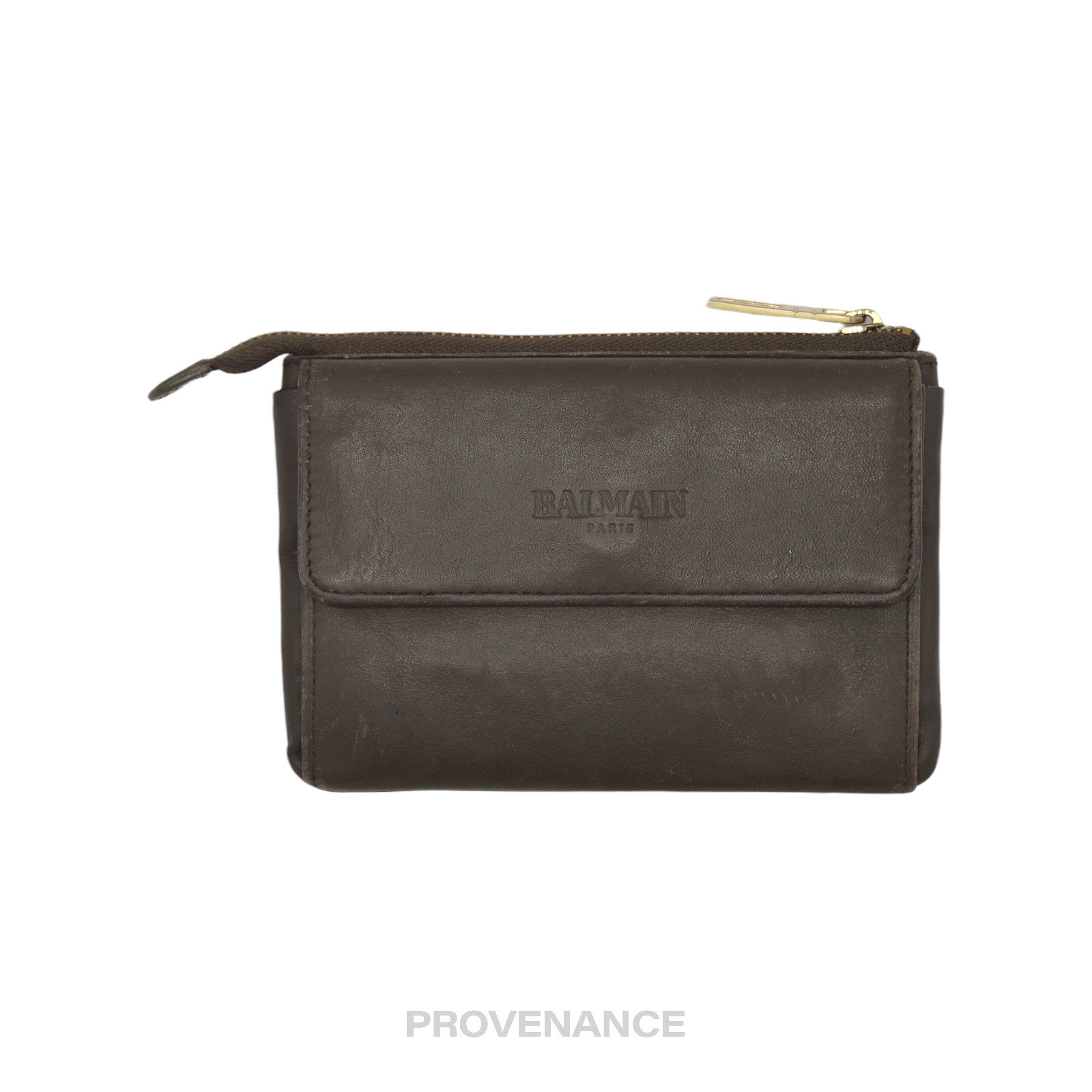 PROVENANCE - Balmain Cles Zip Pouch Wallet - Olive Leather - 3