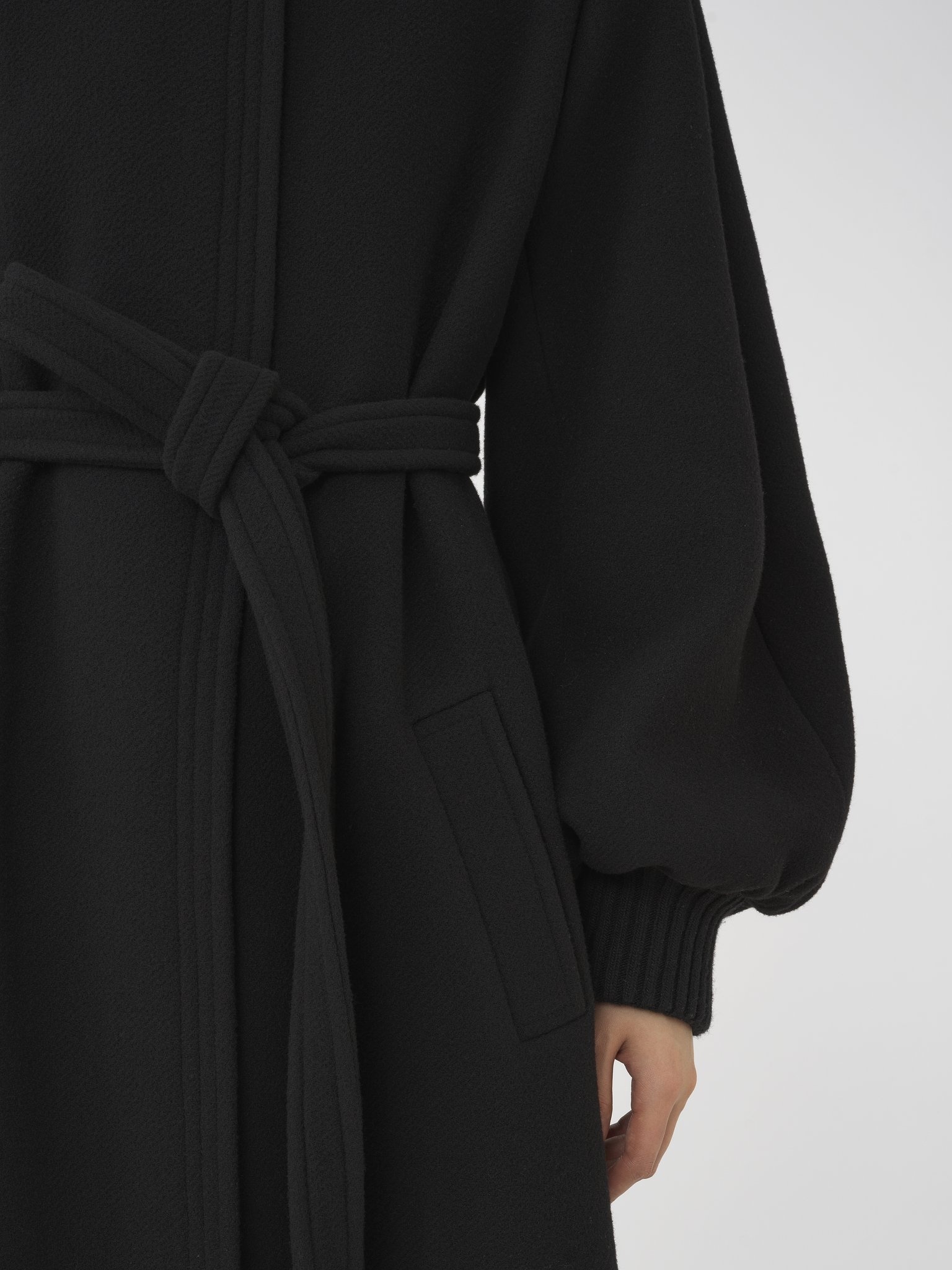 BALLOON-SLEEVE LONG WRAP COAT - 7