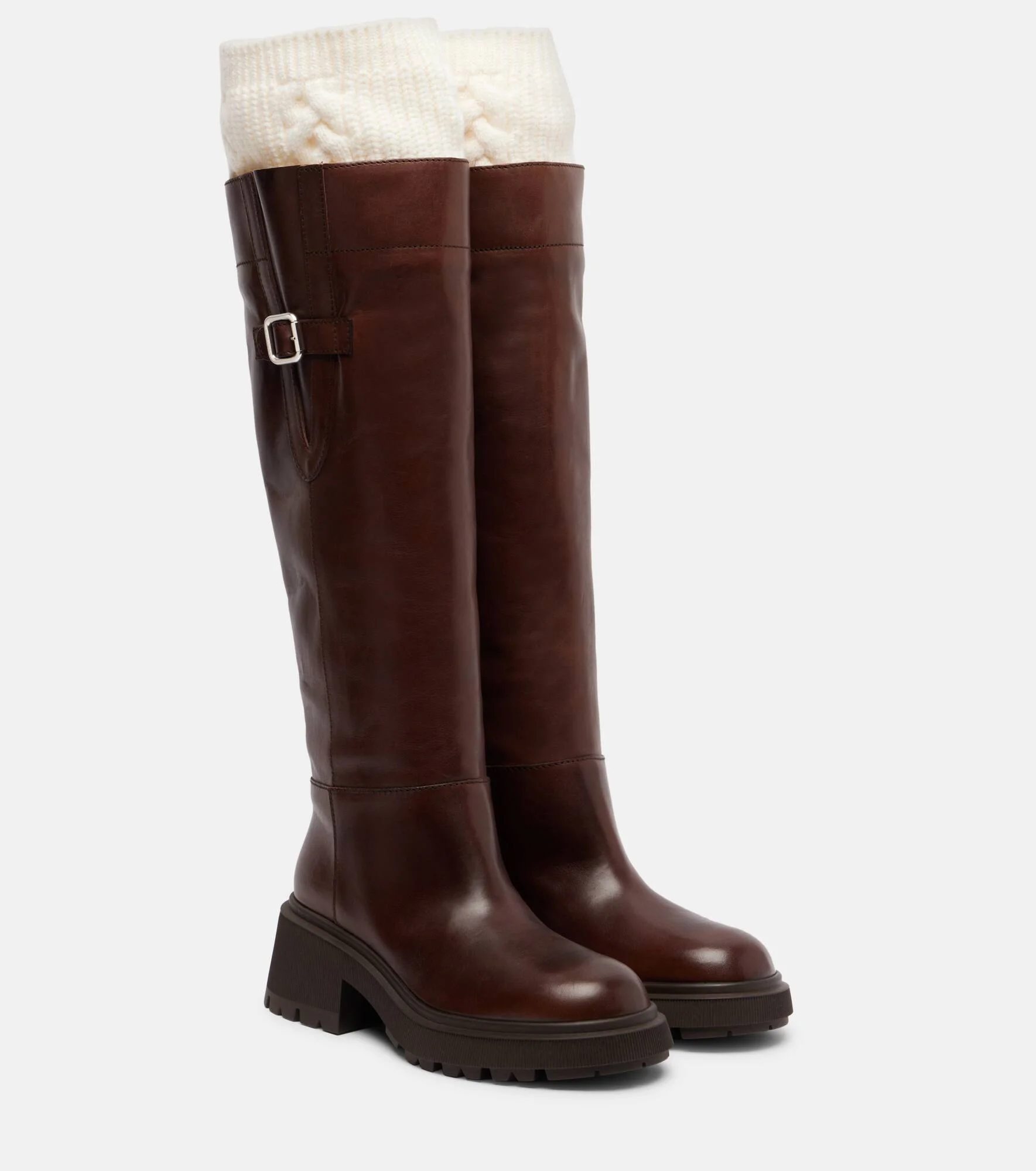 Tamsin wool and leather knee-high boots - 1