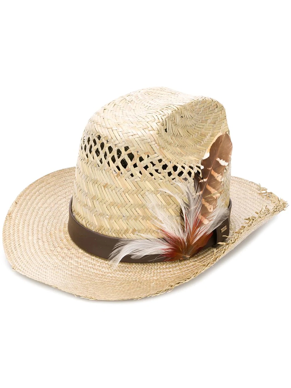 feather-embellishment straw cowboy hat - 1