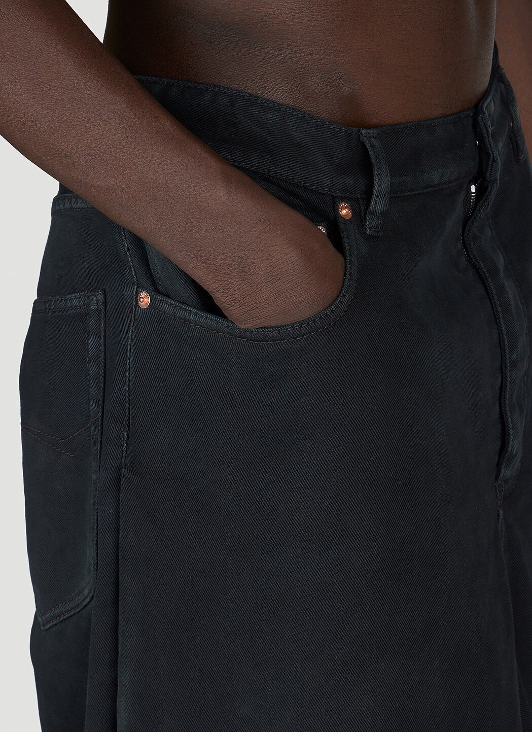 Double-Front Draped Denim Jeans - 5
